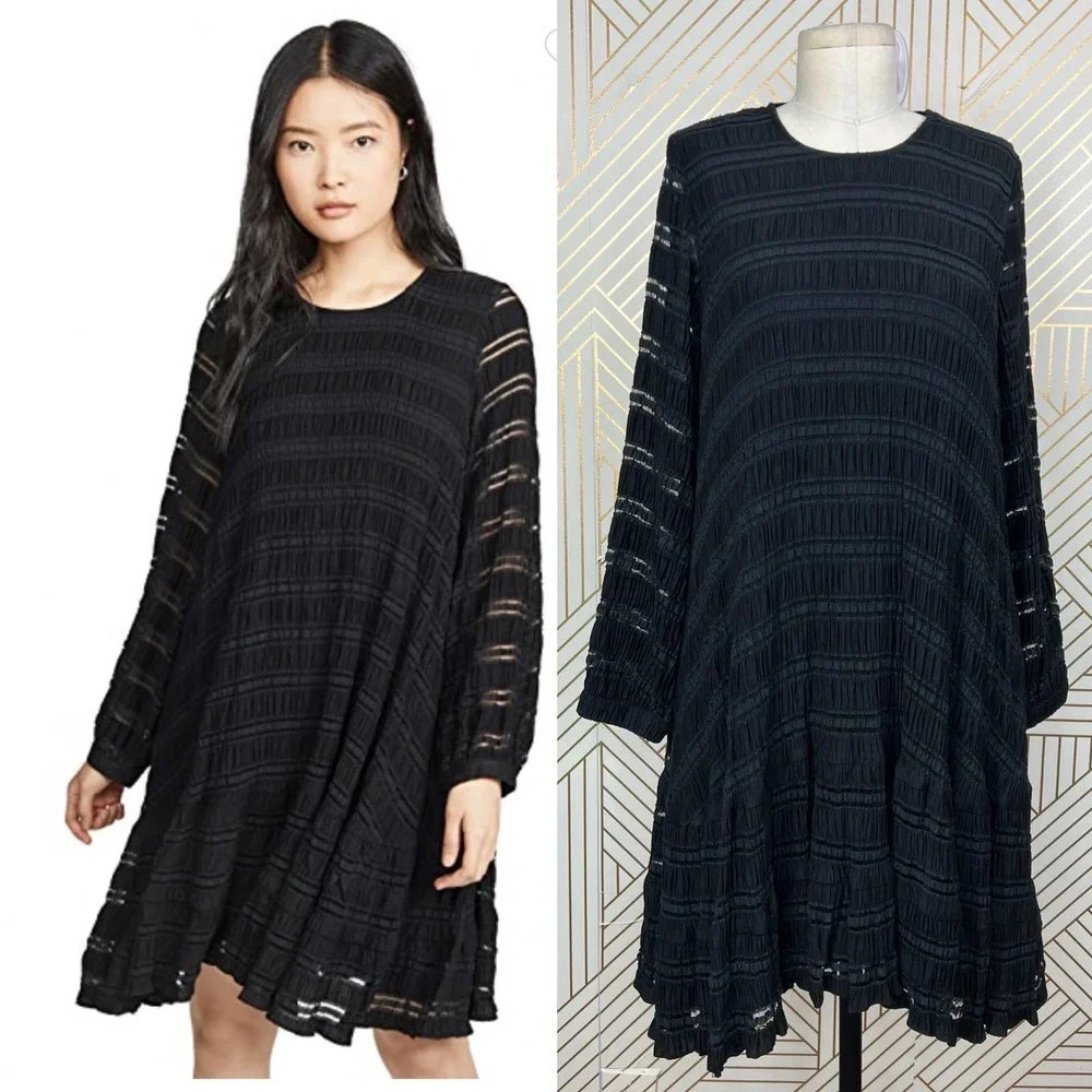 Anine Bing Viola Dress Oversized Flowy Long Sleeve Stripe Black Size US XXS‎